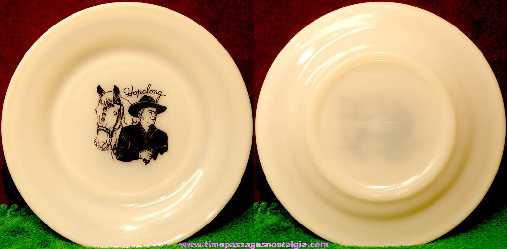 Old Hopalong Cassidy Cowboy Hero & Topper Milk Glass Character Plate