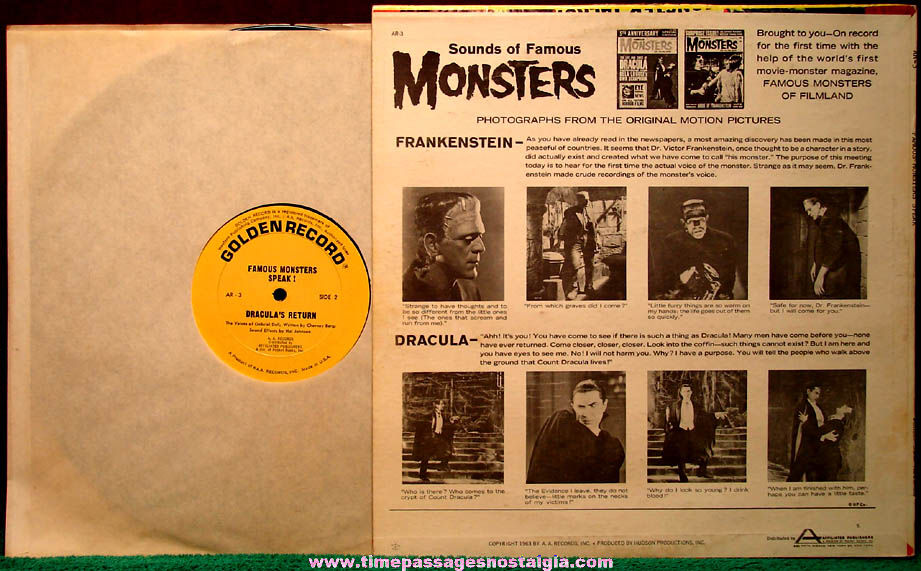 Colorful 1963 Frankenstein & Dracula Famous Monsters Speak Record Album