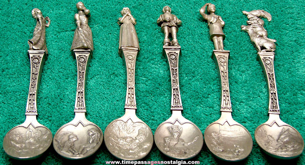 (6) Different1979 Franklin Mint Brothers Grimm Fairy Tale Character Pewter Collector Spoons