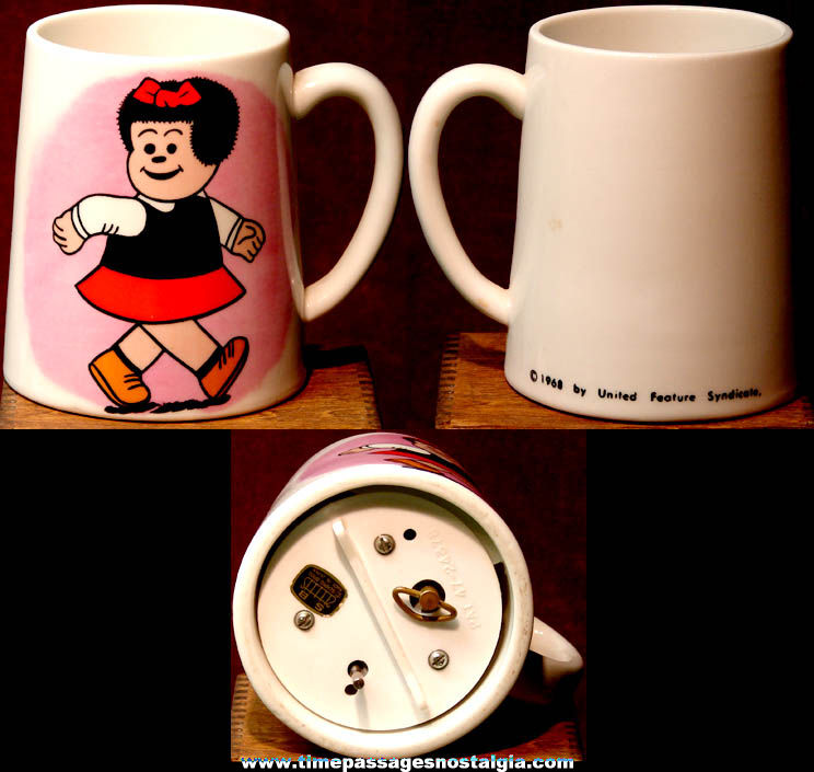 Colorful 1968 Schmid Brothers Comic Book or Strip Nancy Character Wind Up Musical Coffee Cup