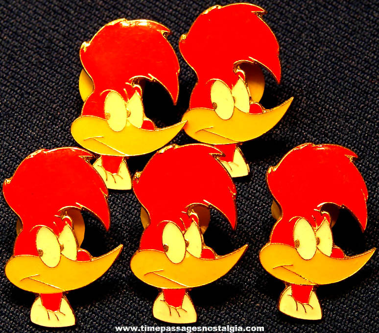 (5) Colorful Matching Walter Lantz Woody Woodpecker Cartoon Character Enameled Pins