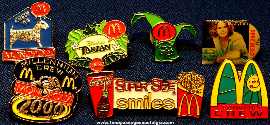 (7) Different Colorful McDonalds Fast Food Restaurant Advertising Employee Metal Pins