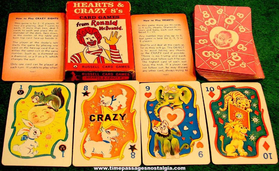 Colorful 1960 Unused & Boxed Russell Card Hearts & Crazy 8s Games From Ronald McDonald