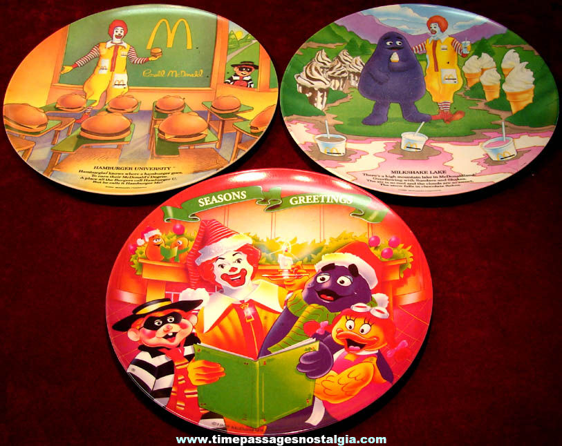 (3) Different Colorful Old McDonalds Fast Food Restaurant Advertising Character Children’s Plates