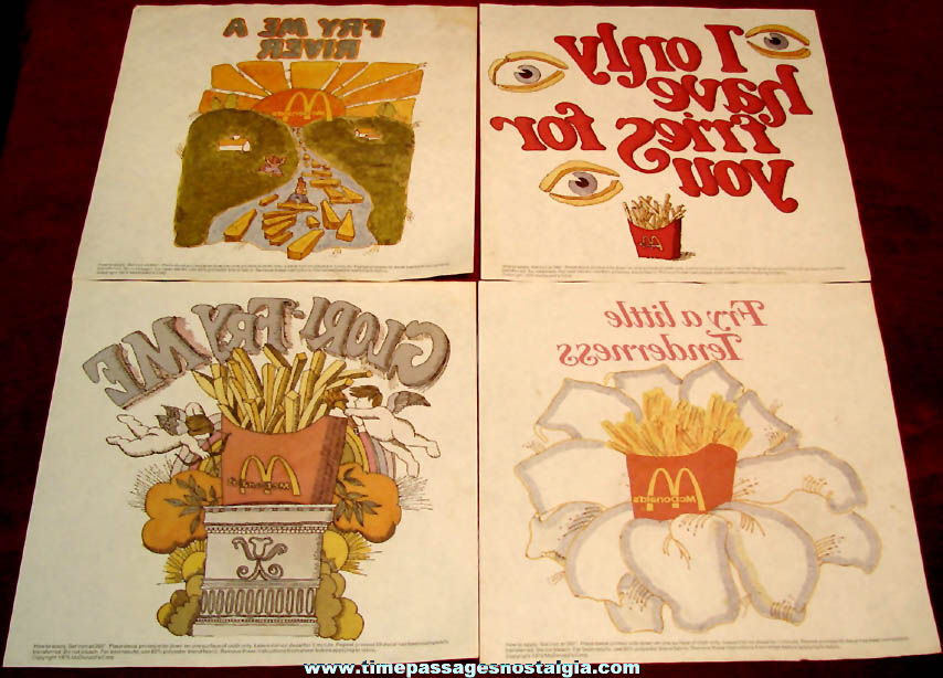 (4) Different Unused 1975 McDonalds Restaurant Advertising Premium Iron On T-Shirt Transfers