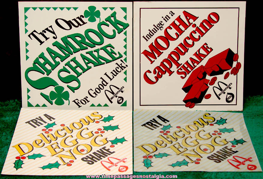 (4) Different Colorful Old McDonalds Restaurant Milk Shake Drink Advertising Signs