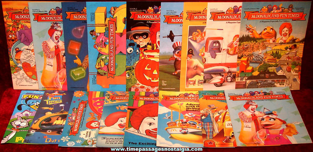 (16) Different 1982 - 2003 McDonalds Restaurant Advertising Fun Times Magazines