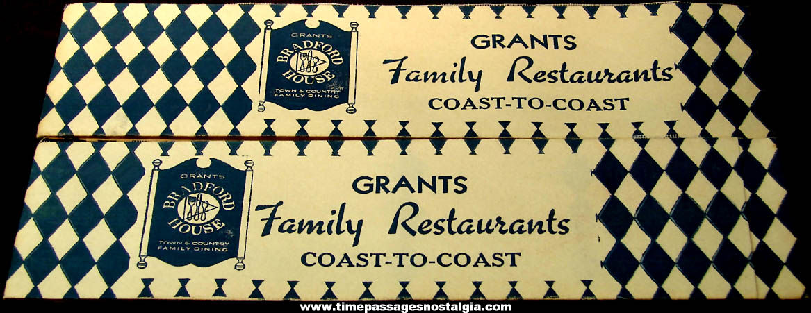(2) 1973 Unused Grants Bradford House Family Restaurant Advertising Employee Paper Hats
