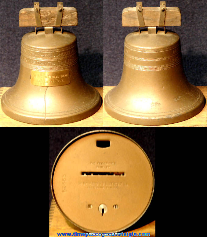Old Numbered Metal Novelty Liberty Bell Public National Bank Rochester New Hampshire Advertising Still Coin Savings Bank