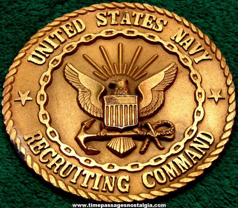 Old United States Navy Recruiting Command Advertising Brass Metal Plaque
