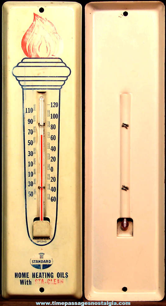 Old Printed or Painted Metal Standard Home Heating Oil Advertising Premium Wall Thermometer