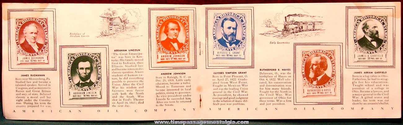 1936 Amoco Gas Station Advertising Premium Presidents of The United States Stamp Album With Stamps