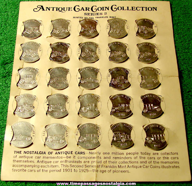 Complete Set of (25) 1969 Sunoco Gasoline Advertising Premium Antique Car Coin Series 2 Token Coins