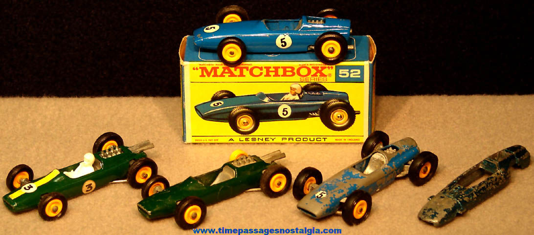 (5) 1960s Matchbox Diecast Metal Miniature Toy Racing Cars #19 & #52