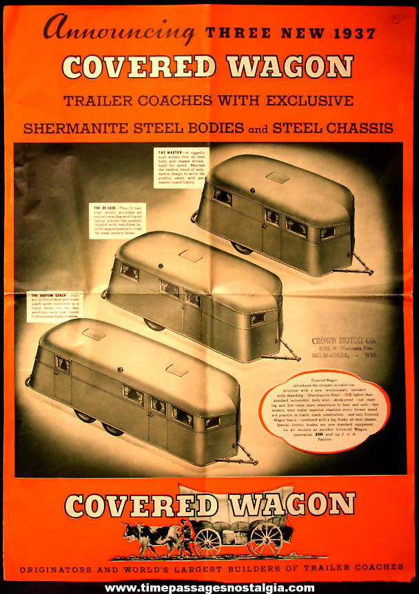 Large 1937 Covered Wagon Company Travel Trailer Coaches Advertising Brochure