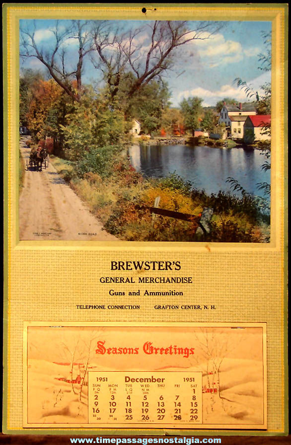 1952 Brewsters General Merchandise Grafton Center New Hampshire Store Advertising Premium Calendar