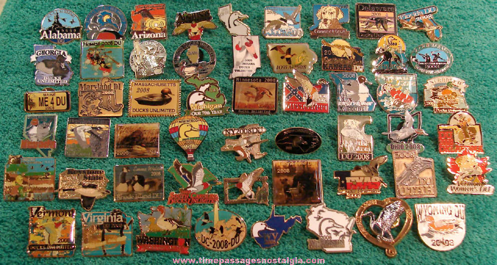 Complete Set of (53) Different 2008 Unused Ducks Unlimited State Advertising Metal Pins