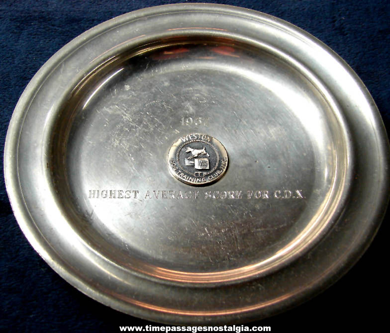 1967 Engraved Weston Dog Training Club Old Sturbridge Village Pewter Metal Award Plate