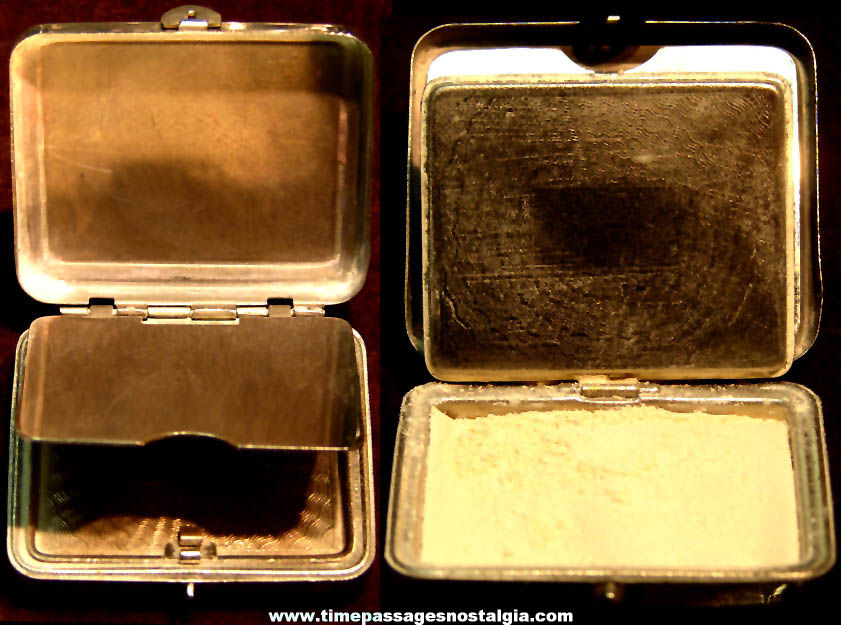 Small Old Metal Cosmetic Powder Compact with a Mirror & a Small Dog Picture
