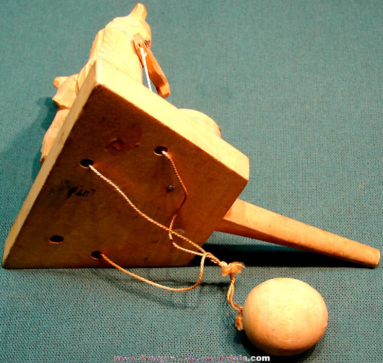 Old Carved Folk Art Wooden Bear Novelty Moving Mechanical Paddle Toy