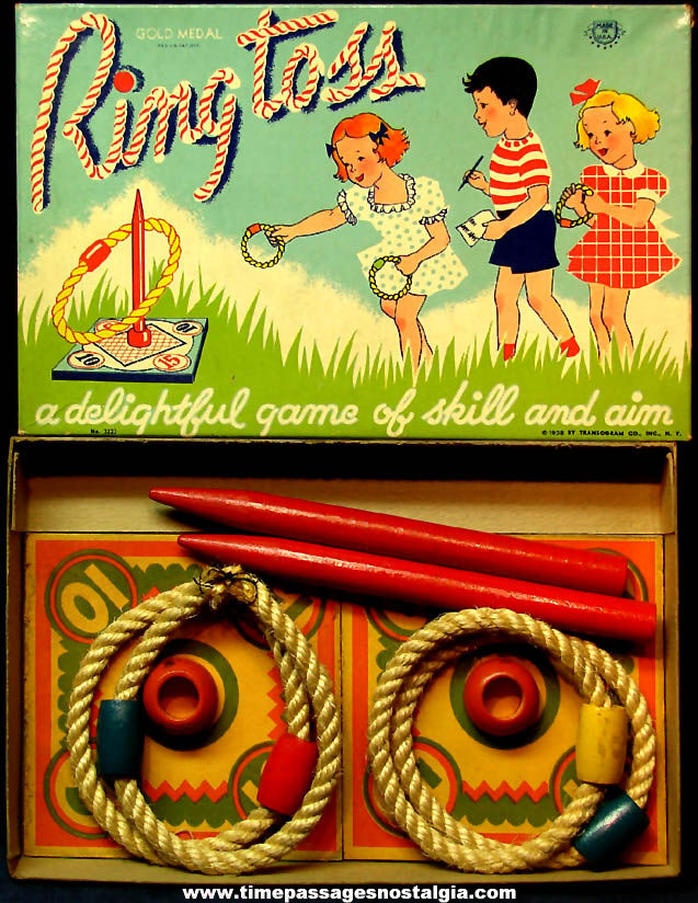 Colorful Unused 1938 Transogram Gold Medal Ring Toss Game