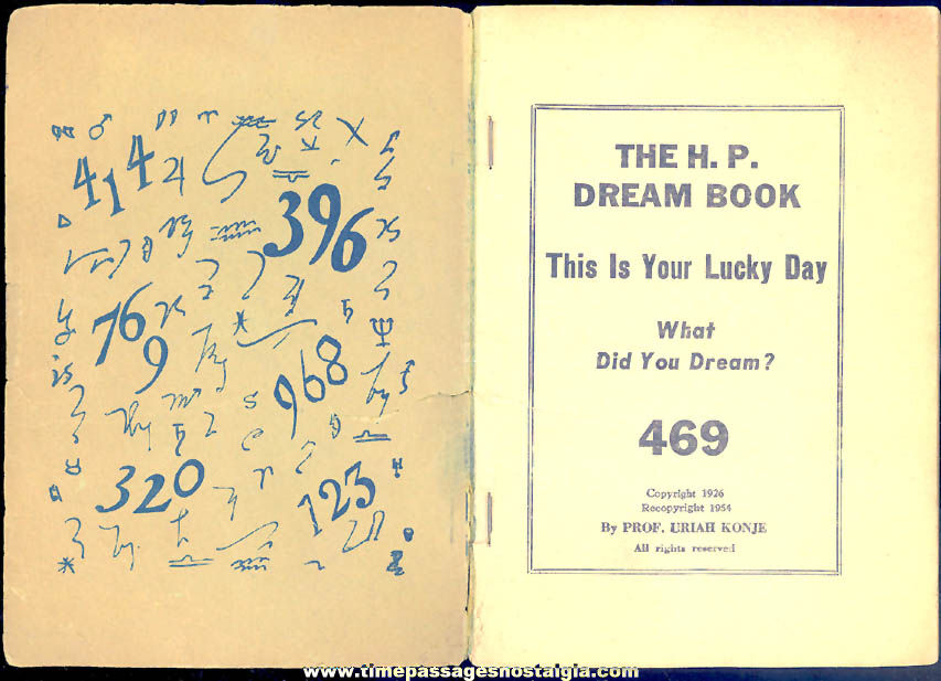 1926, 1954 The H. P. Dream Book By Professor Uriah Konje
