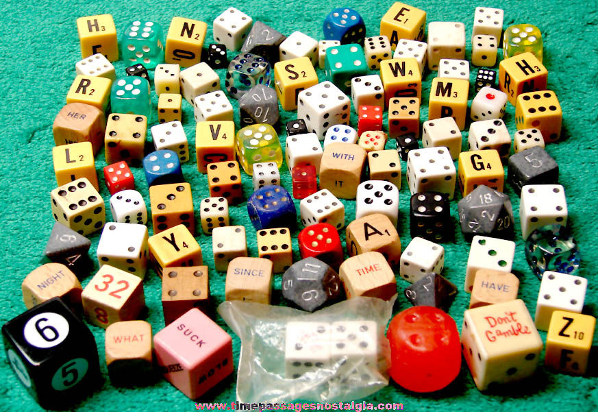 (100) Miscellaneous Old & New Colorful Gambling Toy or Game Dice