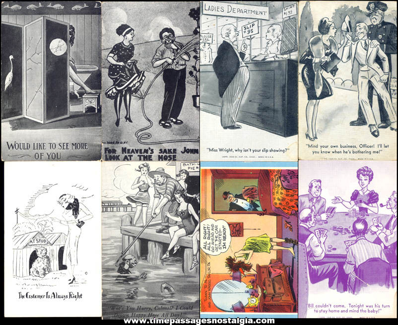 (8) Different Old Unused Risque Women Arcade Machine Cartoon or Comic Trading Cards