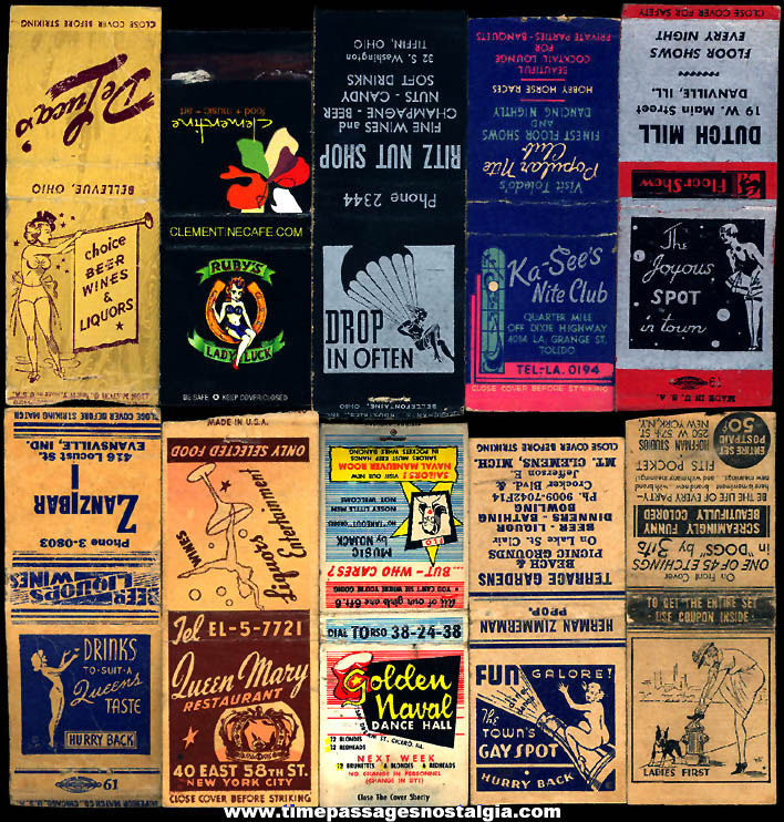 (10) Different Colorful Old Entertainment Advertising Match Book Covers