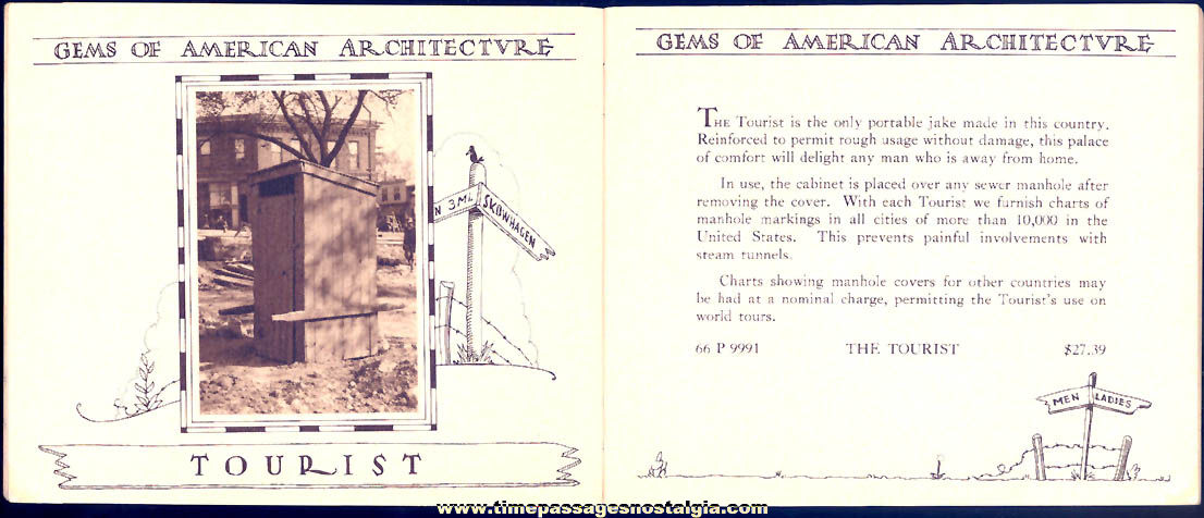 1935 Gems Of American Architecture Advertising Premium Novelty Outhouse Booklet