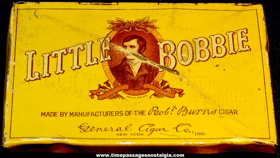 Colorful Old Robert Burns Little Bobbie Cigar Advertising Printed Tin Metal Cigar Box