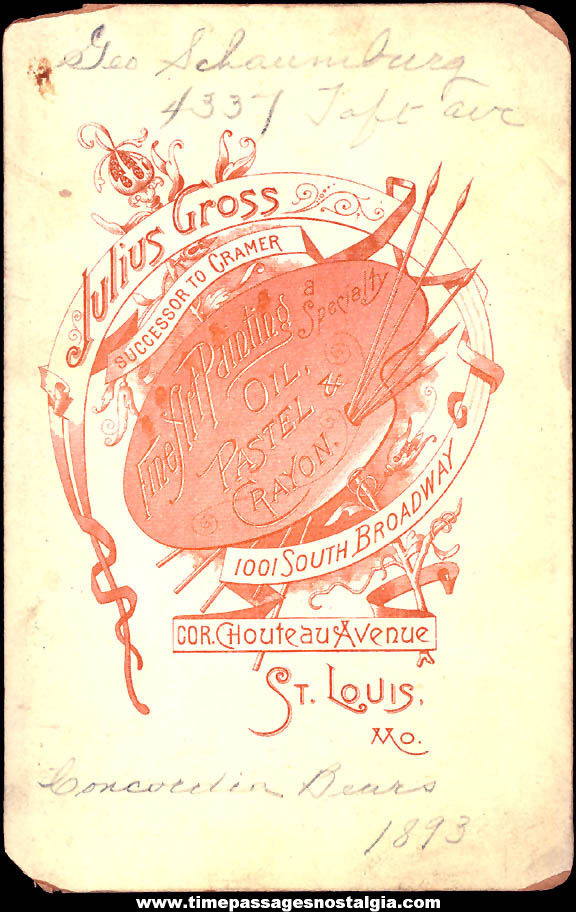 1893 College Baseball (?) Concordia Bears Saint Paul University Sports Team Photograph Card