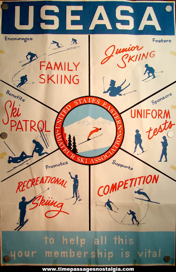 Old United States Eastern Amateur Ski Association Membership Advertising Poster