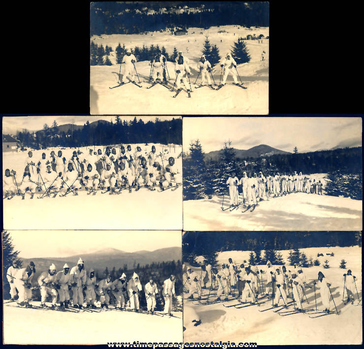 (5) Different 1930s  1950s Lake Placid New York Ski Team Real Photo Post Cards