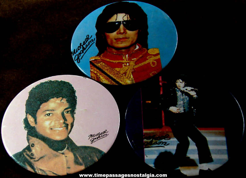 (3) Different Large Colorful Old Metal Michael Jackson Character Pin Back Buttons