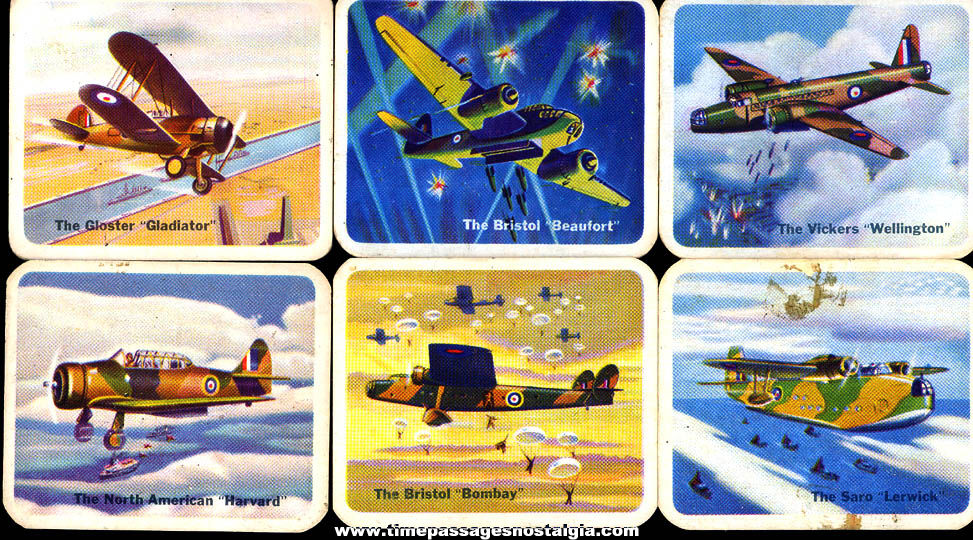 (6) Different Old Lowneys Cracker Jack Pop Corn Confection Military Aircraft or Airplane Trading Cards