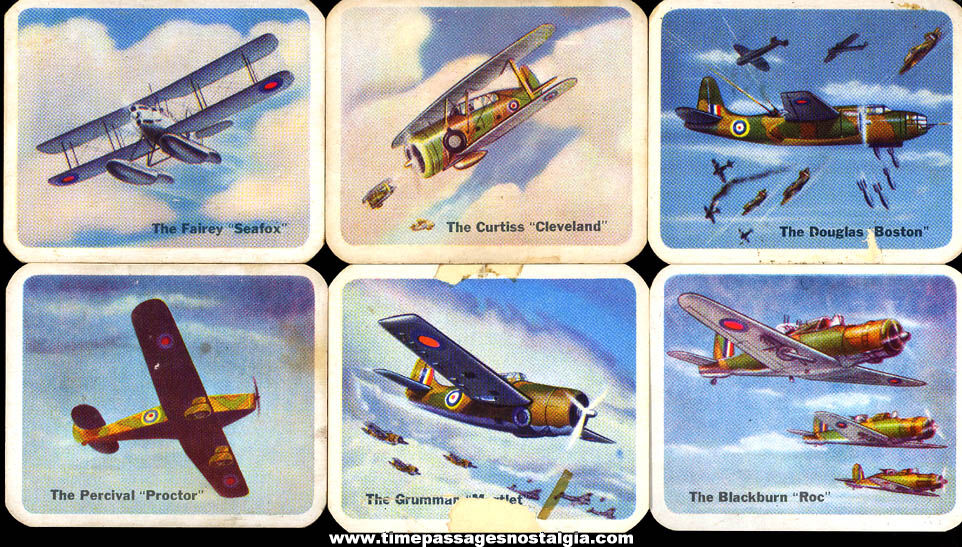 (6) Different Old Lowneys Cracker Jack Pop Corn Confection Military Aircraft or Airplane Trading Cards