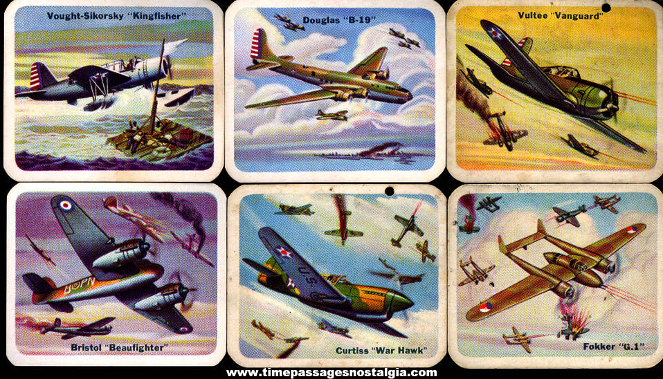 (6) Different Old Lowneys Cracker Jack Pop Corn Confection Military Aircraft or Airplane Trading Cards