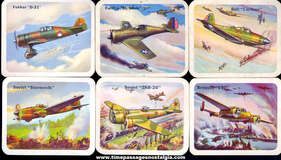 (6) Different Old Lowneys Cracker Jack Pop Corn Confection Military Aircraft or Airplane Trading Cards