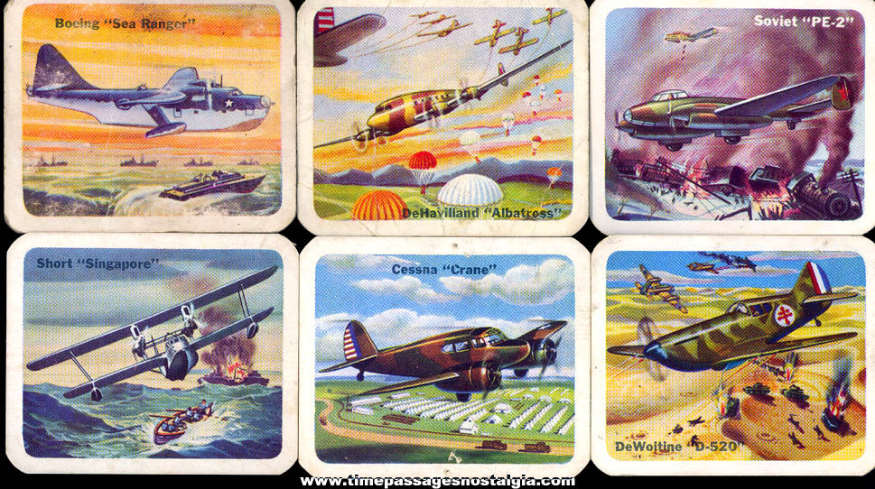 (6) Different Old Lowneys Cracker Jack Pop Corn Confection Military Aircraft or Airplane Trading Cards