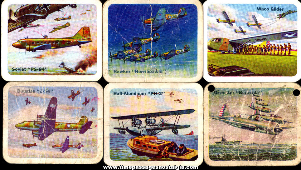 (6) Different Old Lowneys Cracker Jack Pop Corn Confection Military Aircraft or Airplane Trading Cards