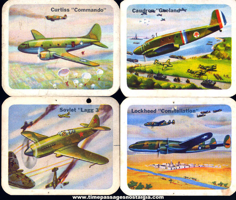 (4) Different Old Lowneys Cracker Jack Pop Corn Confection Military Aircraft or Airplane Trading Cards