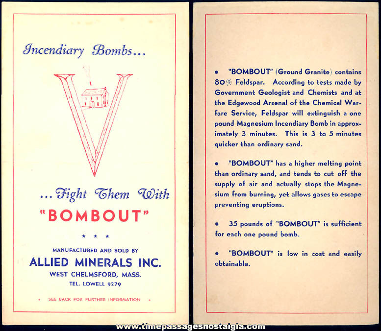 1940s World War II Allied Minerals Incorporated Bombout Ground Granite Advertising Card