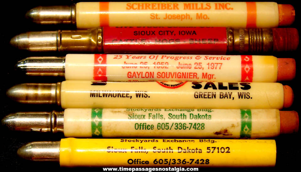 (6) Different Old Farming or Livestock Related Advertising Premium Bullet Style Pencils