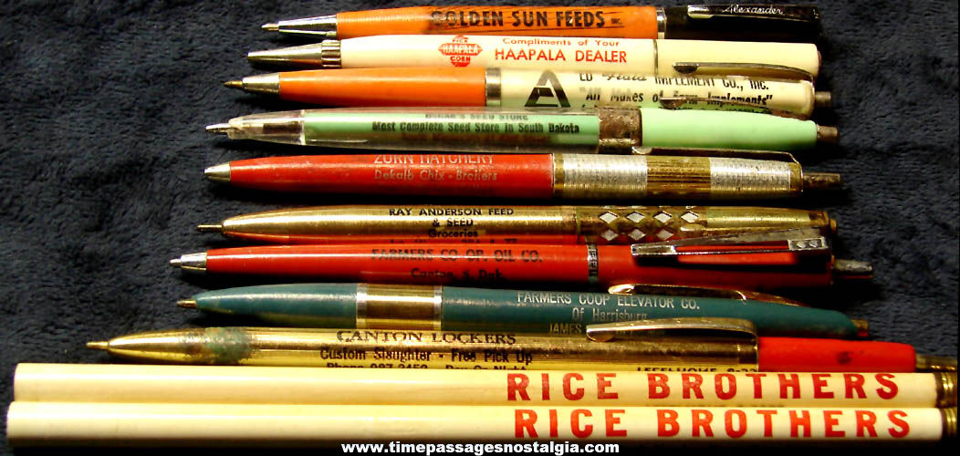 (11) Old Farming or Livestock Related Advertising Premium Pens & Pencils