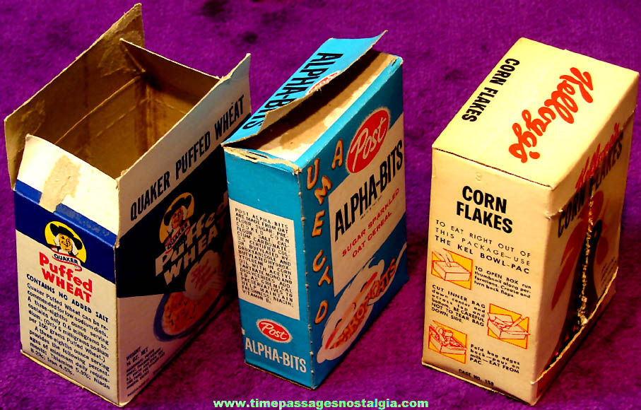 (6) Different Old Quaker Post & Kellogg Single Serving Cereal Boxes & Box Sleeves