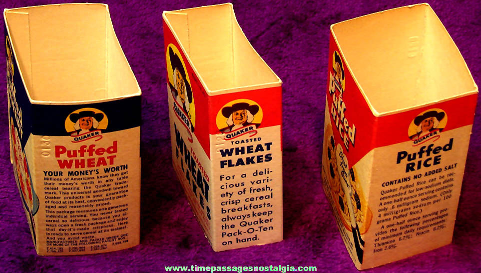 (6) Different Old Quaker Post & Kellogg Single Serving Cereal Boxes & Box Sleeves