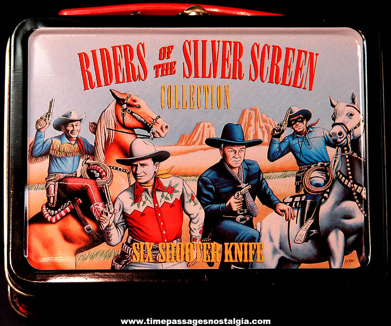 Unused 1995 Hopalong Cassidy Comic Book & Movie Cowboy Hero Six Shooter Pocket Knife with Mini Tin Lunch Box