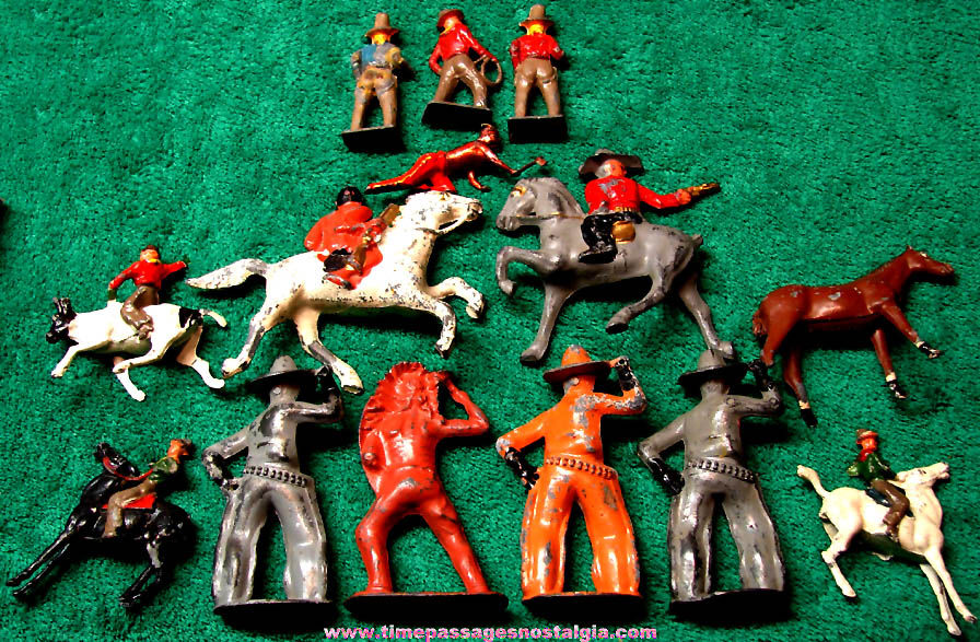 (14) Old Painted Lead Metal Western Cowboy & Native American Indian Play Set Figures