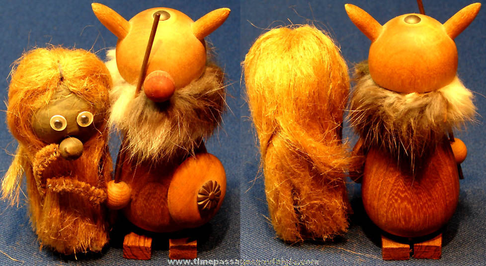 (2) Different Old Wooden Viking Character Toy Figurines